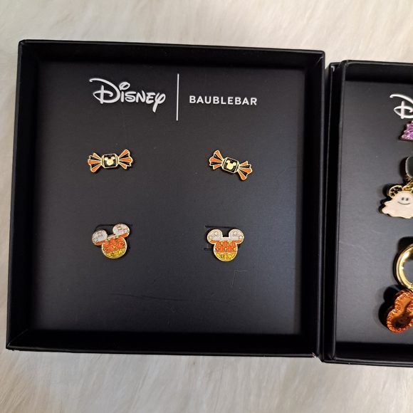 Disney x BaubleBar Halloween Mickey O' Lantern Candy Ghosts Enamel Stud Earrings - Picture 2 of 6